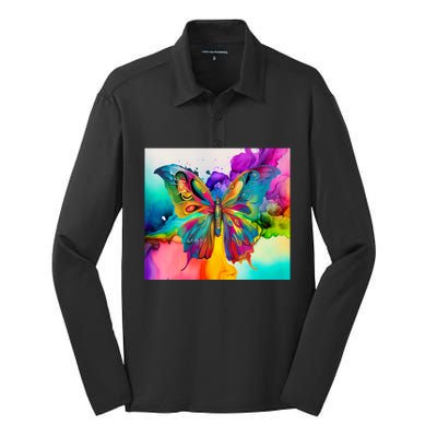 Butterfly Alcohol Ink Tumbler Silk Touch Performance Long Sleeve Polo