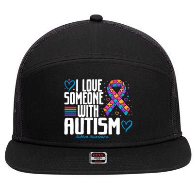 Blue Autism I Love Someone With Autism Awareness Gift 7 Panel Mesh Trucker Snapback Hat