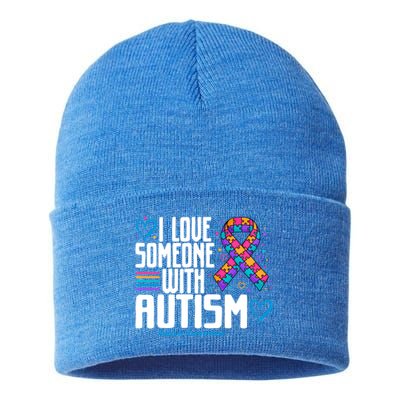 Blue Autism I Love Someone With Autism Awareness Gift Sustainable Knit Beanie