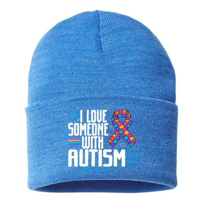 Blue Autism I Love Someone With Autism Awareness Gift Sustainable Knit Beanie