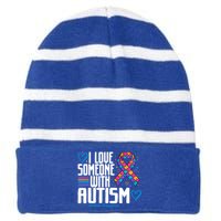 Blue Autism I Love Someone With Autism Awareness Gift Striped Beanie with Solid Band