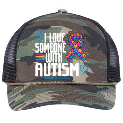 Blue Autism I Love Someone With Autism Awareness Gift Retro Rope Trucker Hat Cap