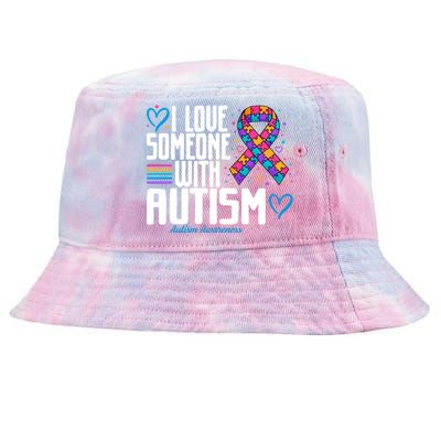 Blue Autism I Love Someone With Autism Awareness Gift Tie-Dyed Bucket Hat