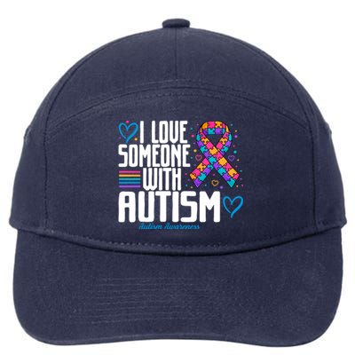 Blue Autism I Love Someone With Autism Awareness Gift 7-Panel Snapback Hat