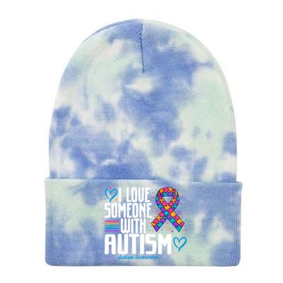 Blue Autism I Love Someone With Autism Awareness Gift Tie Dye 12in Knit Beanie