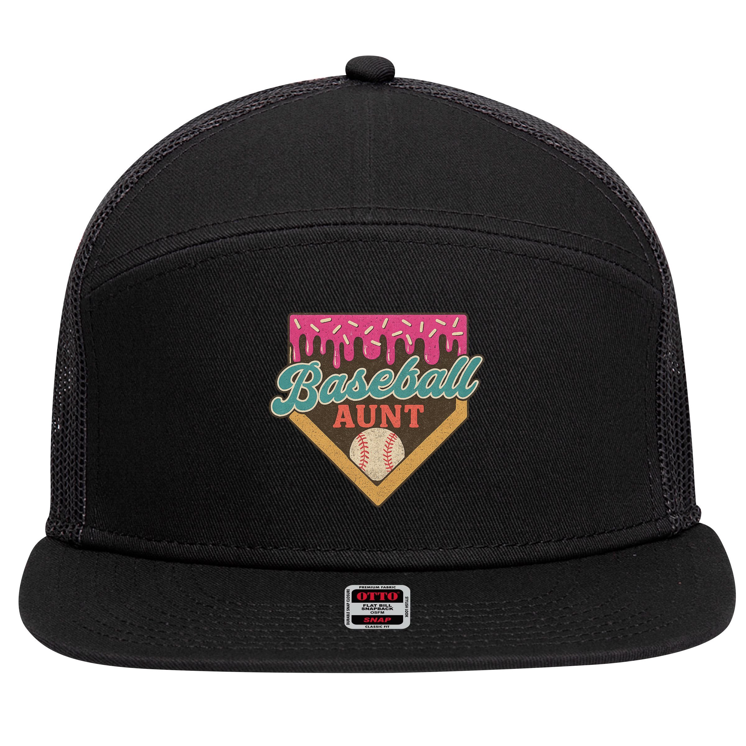 Baseball Aunt Ice Cream Drip 7 Panel Mesh Trucker Snapback Hat