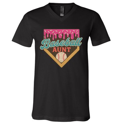 Baseball Aunt Ice Cream Drip V-Neck T-Shirt