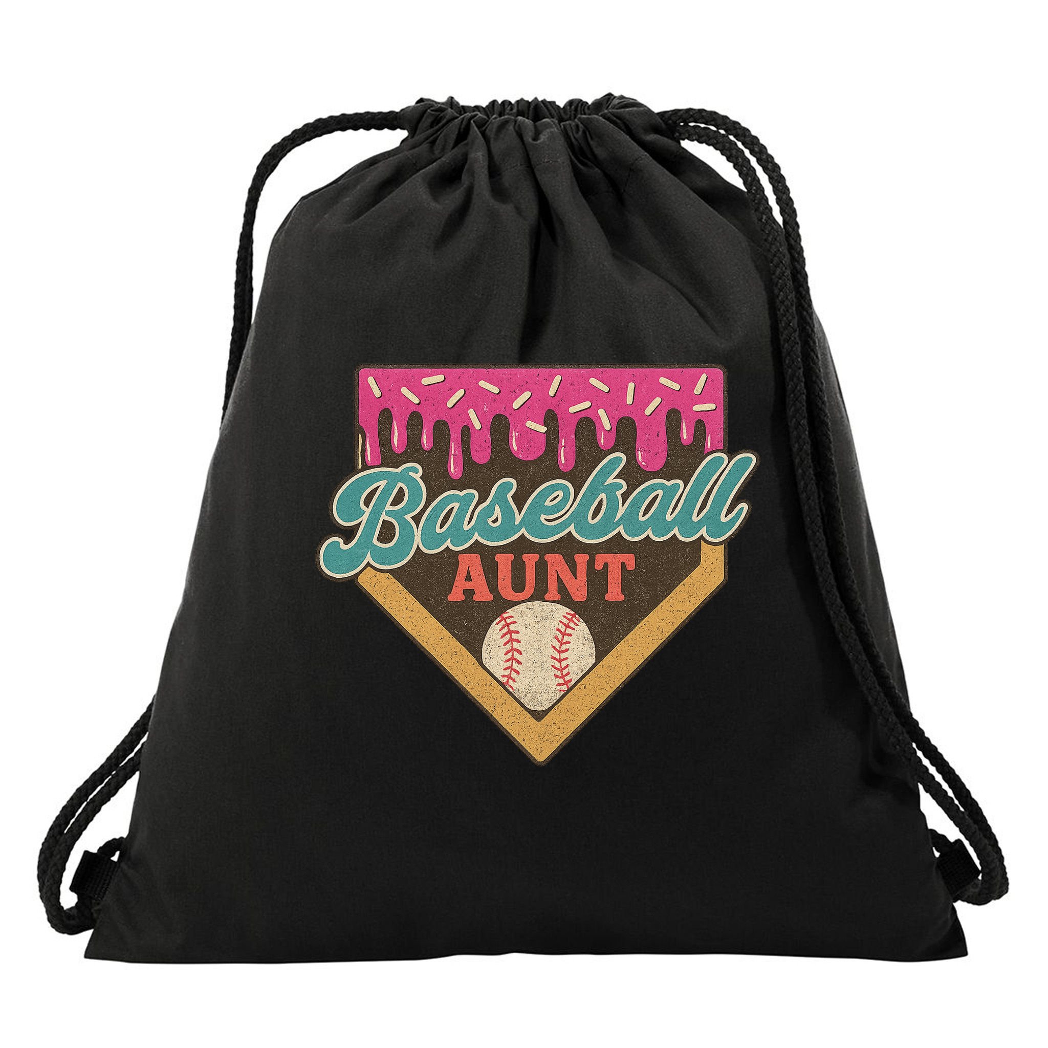 Baseball Aunt Ice Cream Drip Drawstring Bag