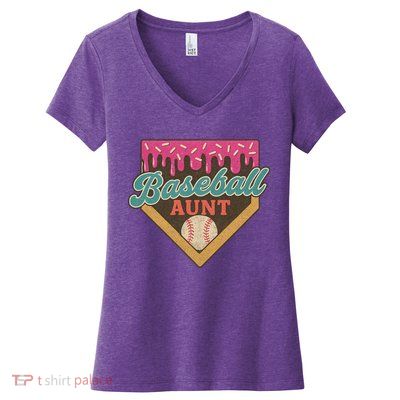 Baseball Aunt Ice Cream Drip Women's V-Neck T-Shirt