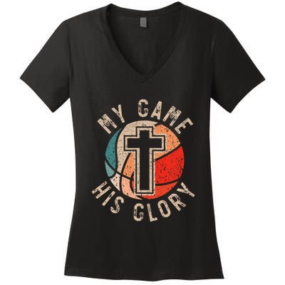 Basketball And Jesus Christ Christian Believer Hooper Women's V-Neck T-Shirt