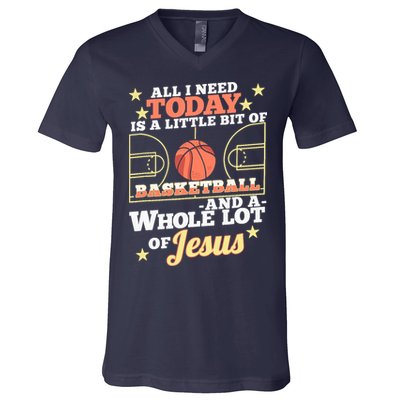 Basketball And Jesus - Funny Christian Basketballer V-Neck T-Shirt