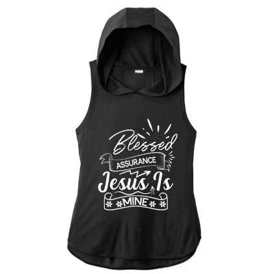 Blessed Assurance Jesus Is Mine Graphic For Women And Ladies PosiCharge Tri-Blend Wicking Draft Hoodie Tank