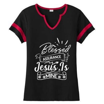 Blessed Assurance Jesus Is Mine Graphic For Women And Ladies Halftime Notch Neck Tee