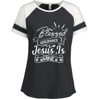 Blessed Assurance Jesus Is Mine Graphic For Women And Enza Ladies Jersey Colorblock Tee