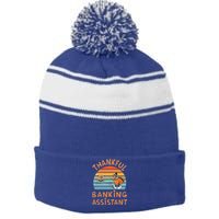 Banking Assistant Job Funny Thanksgiving Gift Stripe Pom Pom Beanie