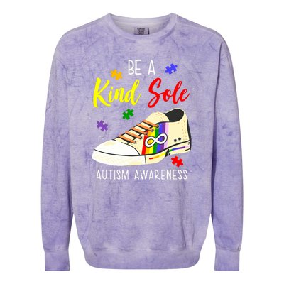 Be A Kind Sole Autism Awareness Puzzle Shoe Colorblast Crewneck Sweatshirt