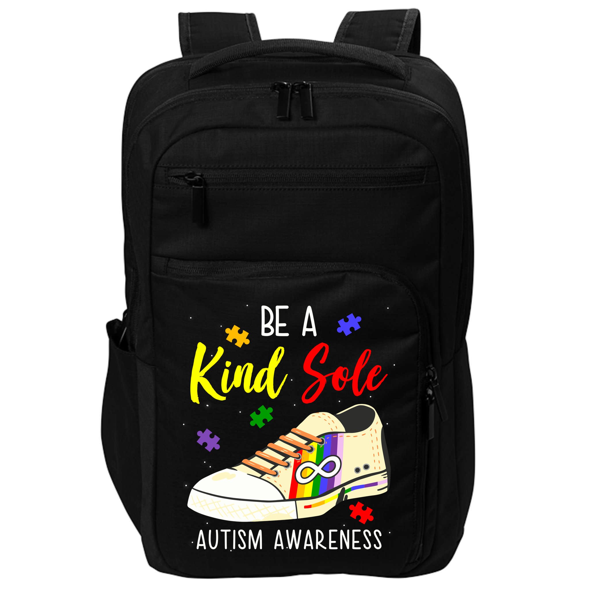 Be A Kind Sole Autism Awareness Puzzle Shoe Impact Tech Backpack