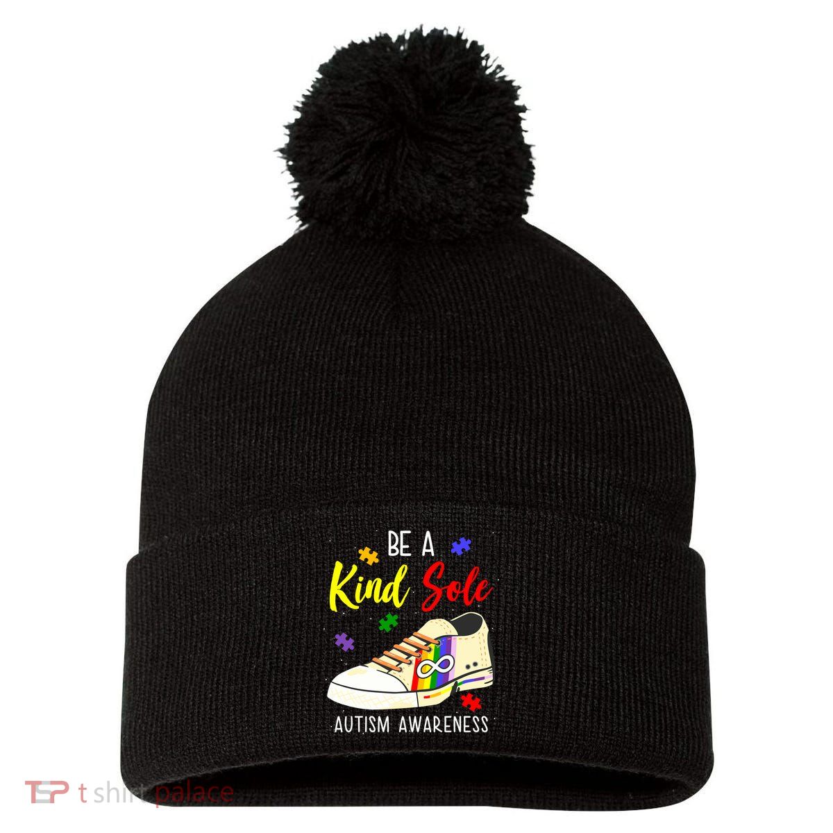 Be A Kind Sole Autism Awareness Puzzle Shoe Pom Pom 12in Knit Beanie