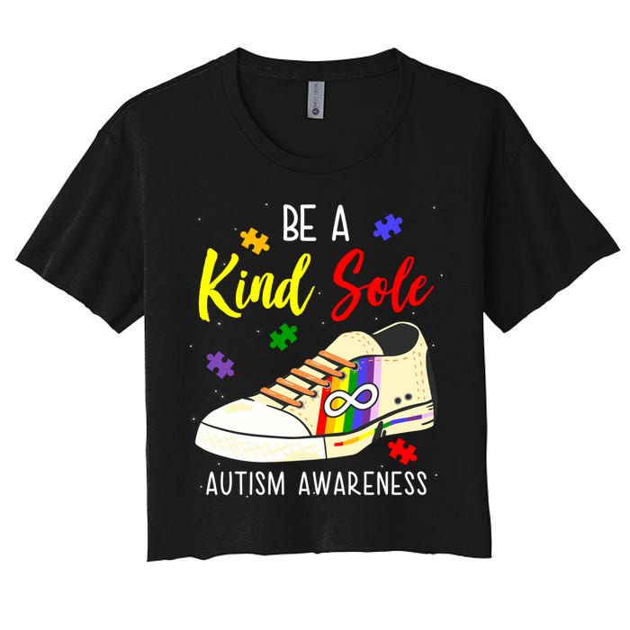 Be A Kind Sole Autism Awareness Puzzle Shoe Women's Crop Top Tee