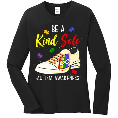 Be A Kind Sole Autism Awareness Puzzle Shoe Ladies Long Sleeve Shirt