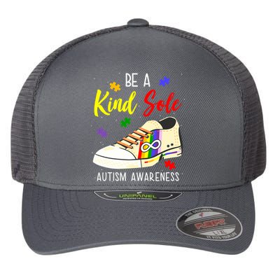 Be A Kind Sole Autism Awareness Puzzle Shoe Flexfit Unipanel Trucker Cap