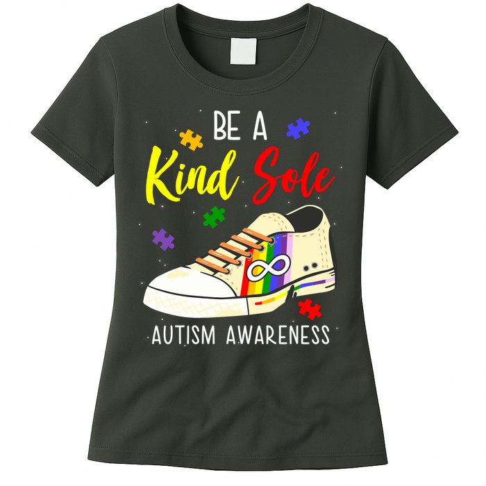 Be A Kind Sole Autism Awareness Puzzle Shoe Womens T-Shirt