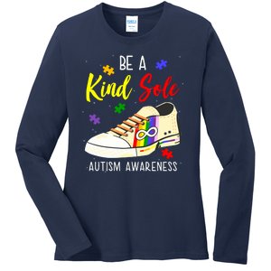 Be A Kind Sole Autism Awareness Puzzle Shoe Ladies Long Sleeve Shirt