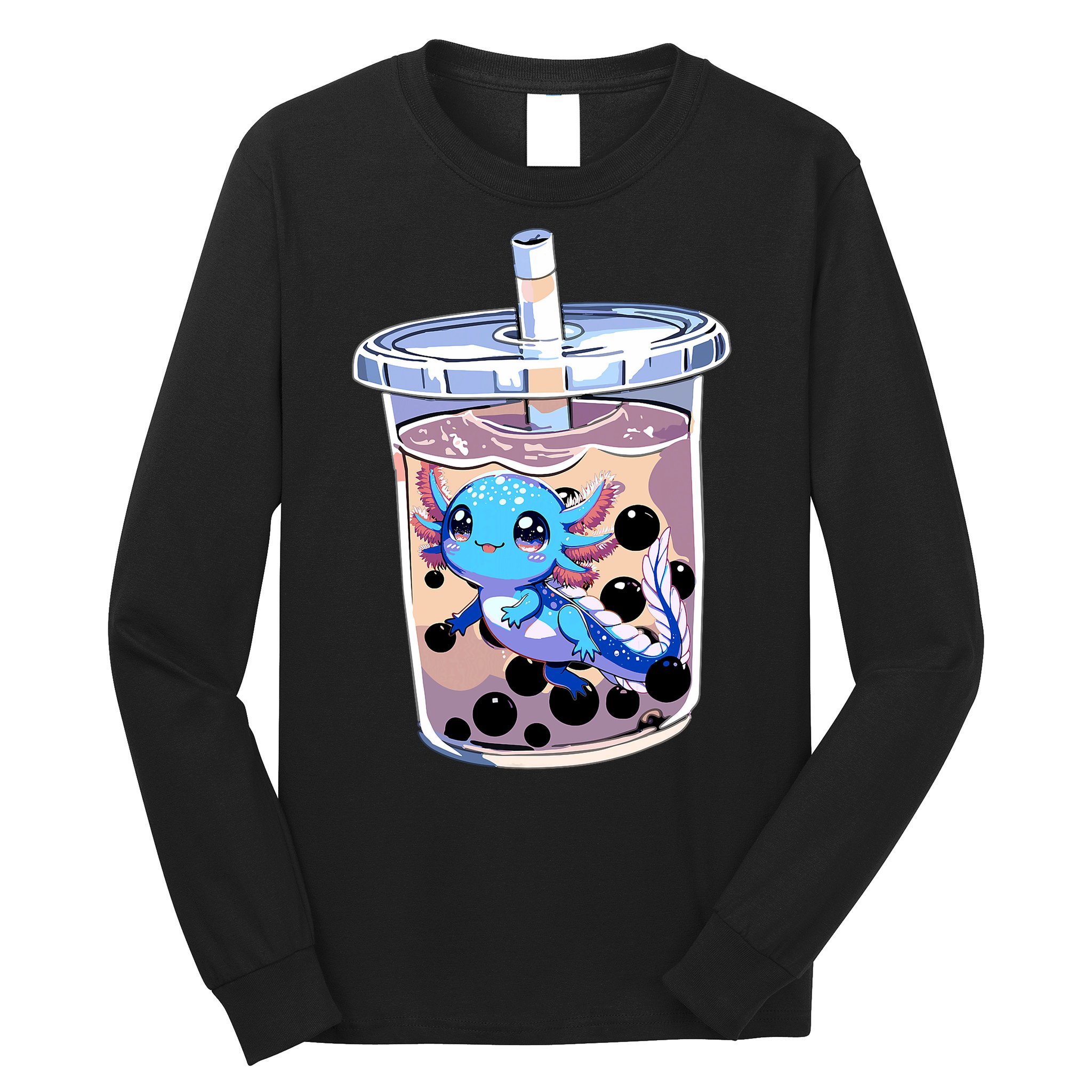 Boba Axolotl Kawaii Axolotl Bubble Tea Boba Long Sleeve Shirt