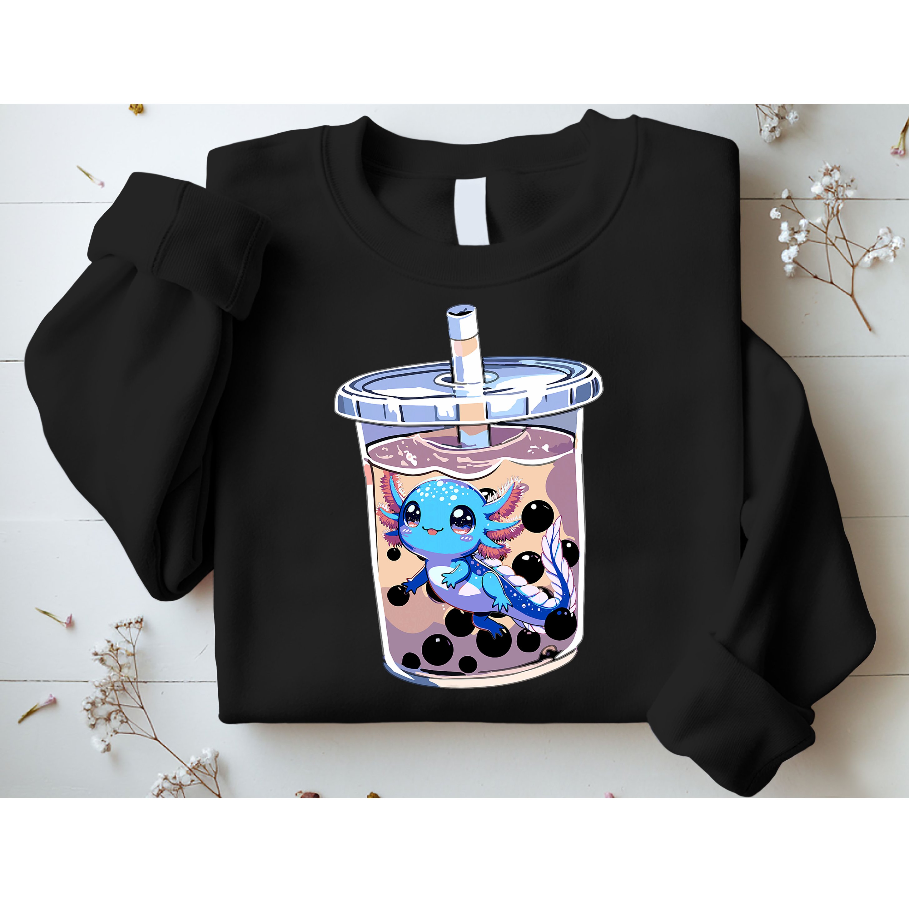 Boba Axolotl Kawaii Axolotl Bubble Tea Boba Sweatshirt