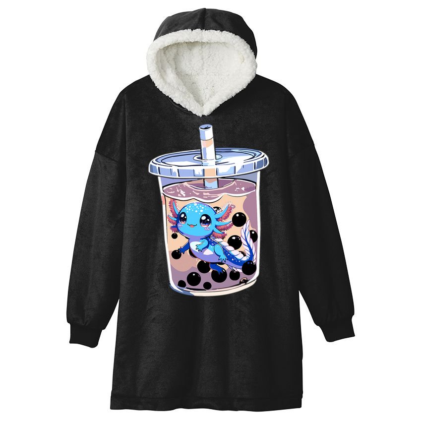 Boba Axolotl Kawaii Axolotl Bubble Tea Boba Hooded Wearable Blanket