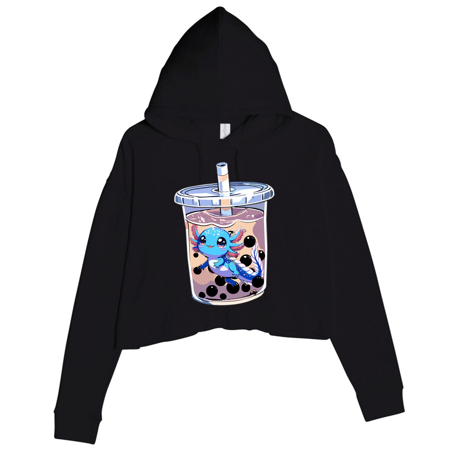 Boba Axolotl Kawaii Axolotl Bubble Tea Boba Crop Fleece Hoodie