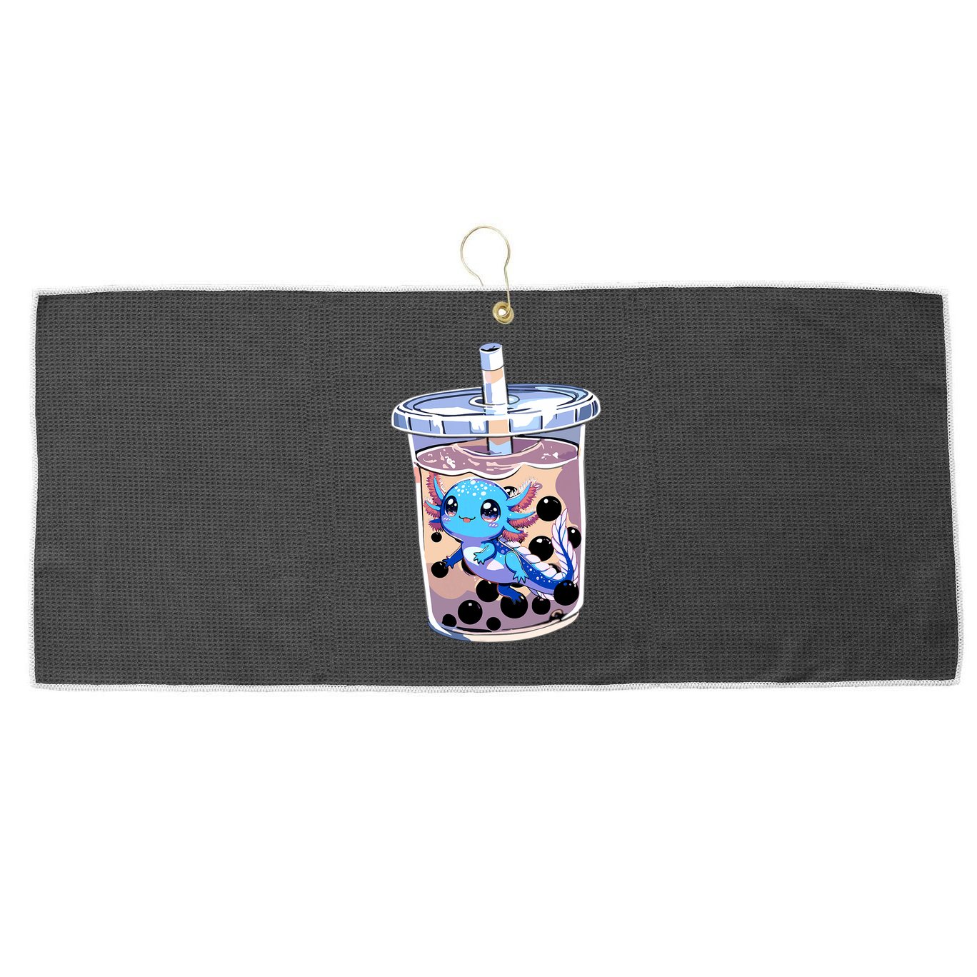 Boba Axolotl Kawaii Axolotl Bubble Tea Boba Large Microfiber Waffle Golf Towel