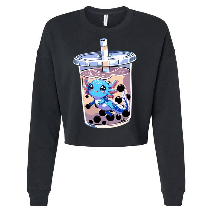 Boba Axolotl Kawaii Axolotl Bubble Tea Boba Cropped Pullover Crew