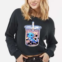 Boba Axolotl Kawaii Axolotl Bubble Tea Boba Cropped Pullover Crew