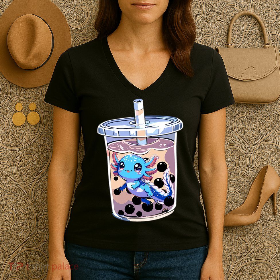 Boba Axolotl Kawaii Axolotl Bubble Tea Boba Women's V-Neck T-Shirt