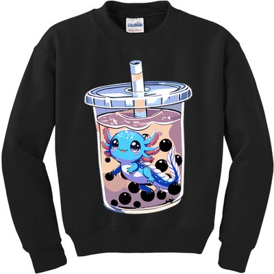 Boba Axolotl Kawaii Axolotl Bubble Tea Boba Kids Sweatshirt