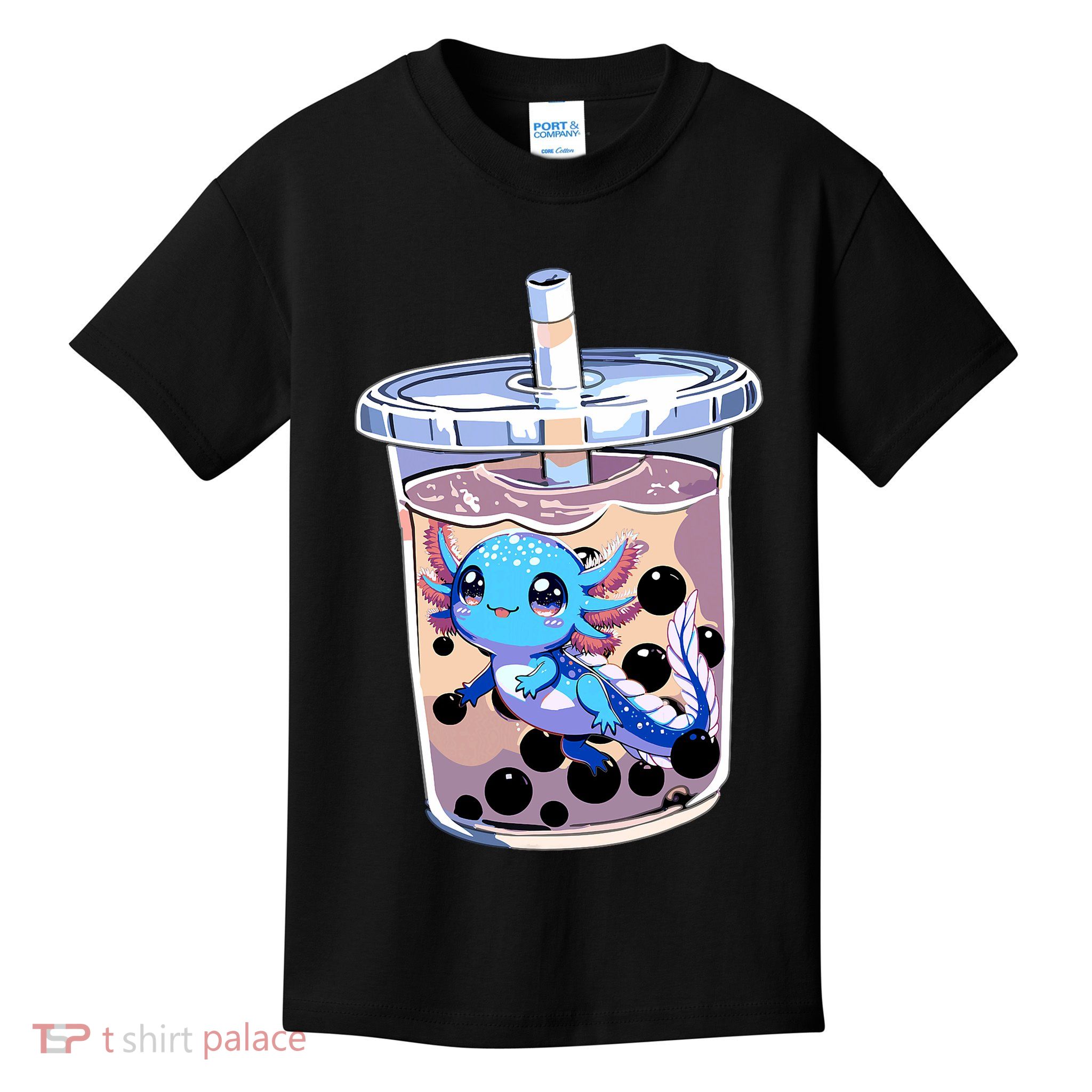 Boba Axolotl Kawaii Axolotl Bubble Tea Boba Kids T-Shirt
