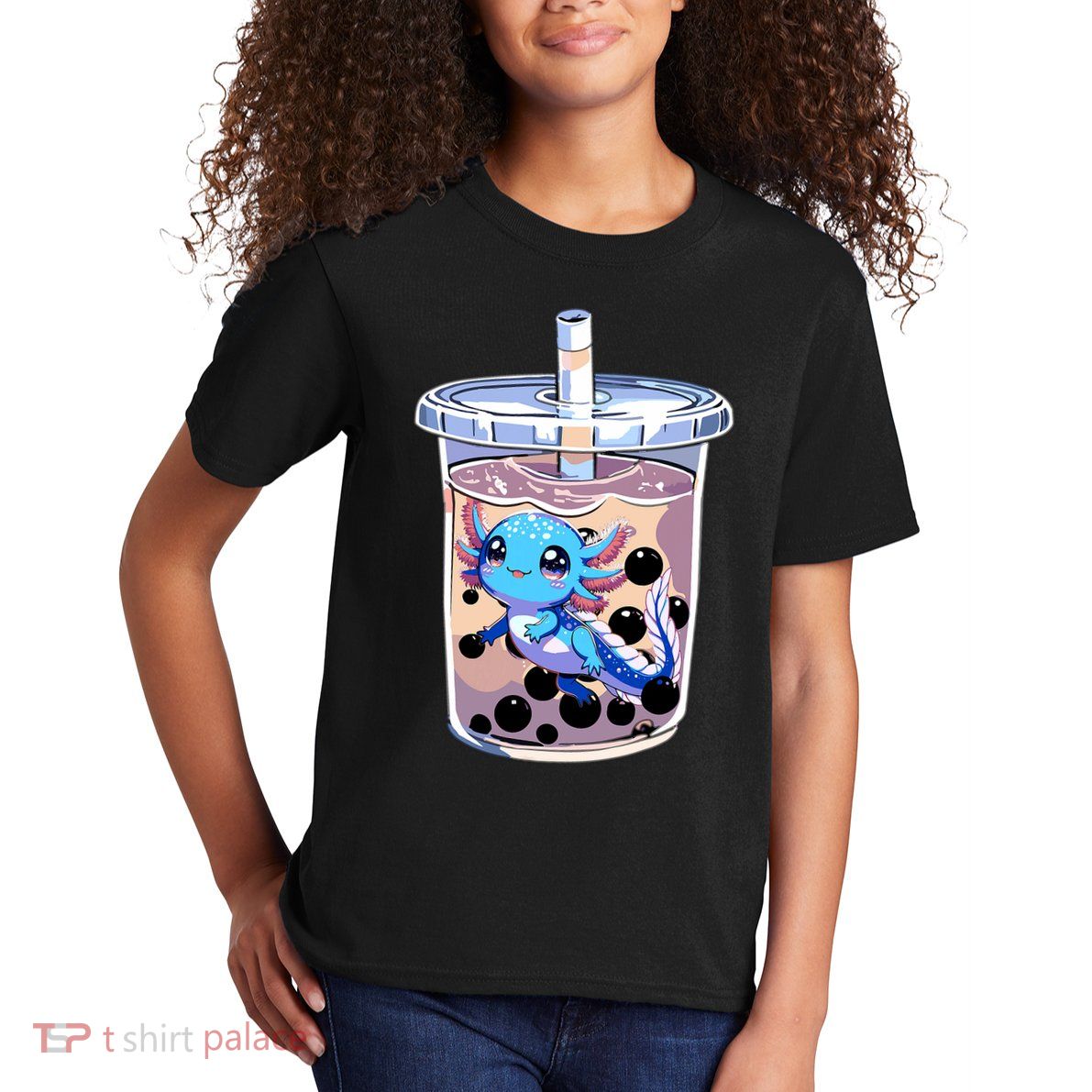 Boba Axolotl Kawaii Axolotl Bubble Tea Boba Kids T-Shirt