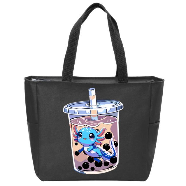 Boba Axolotl Kawaii Axolotl Bubble Tea Boba Zip Tote Bag