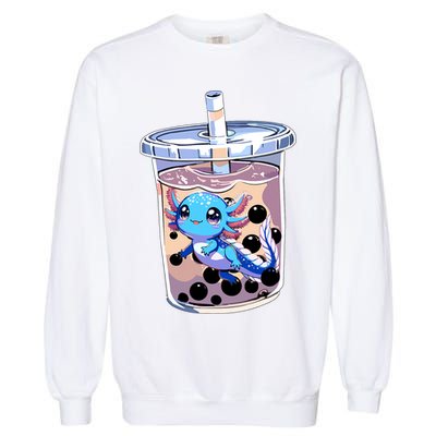 Boba Axolotl Kawaii Axolotl Bubble Tea Boba Garment-Dyed Sweatshirt