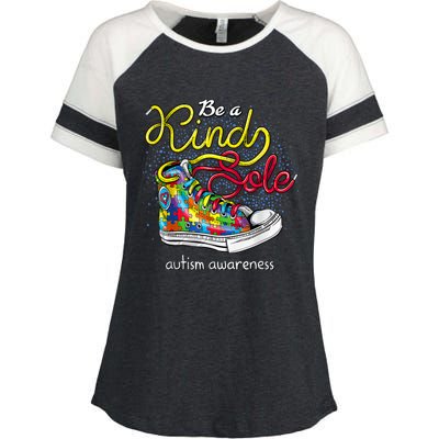 Be A Kind Sole Autism Awareness Puzzle Shoes Be Kind Cool Gift Enza Ladies Jersey Colorblock Tee