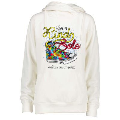 Be A Kind Sole Autism Awareness Puzzle Shoes Be Kind Cool Gift Womens Funnel Neck Pullover Hood