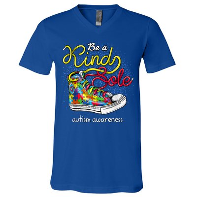 Be A Kind Sole Autism Awareness Puzzle Shoes Be Kind Cool Gift V-Neck T-Shirt