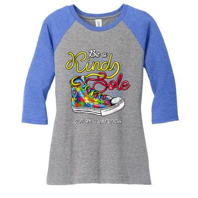 Be A Kind Sole Autism Awareness Puzzle Shoes Be Kind Cool Gift Women's Tri-Blend 3/4-Sleeve Raglan Shirt