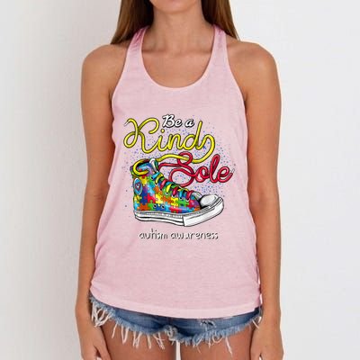 Be A Kind Sole Autism Awareness Puzzle Shoes Be Kind Cool Gift Women's Knotted Racerback Tank