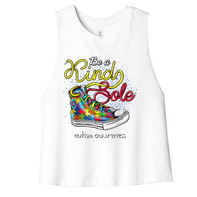 Be A Kind Sole Autism Awareness Puzzle Shoes Be Kind Cool Gift Women's Racerback Cropped Tank