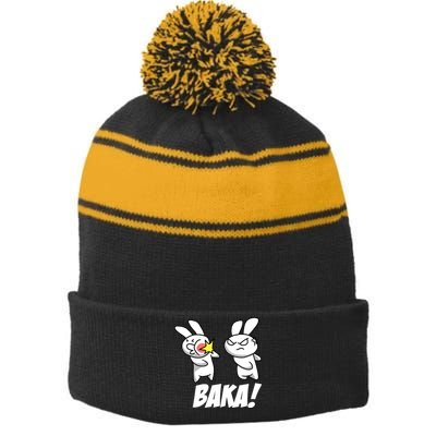 Baka! Rabbit Slap Funny Anime Stripe Pom Pom Beanie