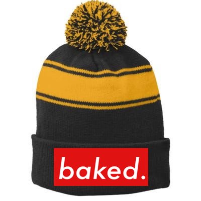 BAKED Designer Style Stripe Pom Pom Beanie