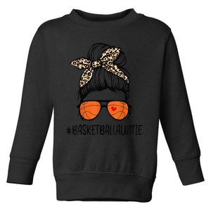 Basketball Auntie Life Leopard Messy Bun Mother's Day Toddler Sweatshirt