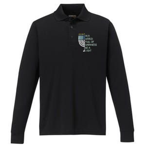 Be A Light Happy Hanukkah Performance Long Sleeve Polo